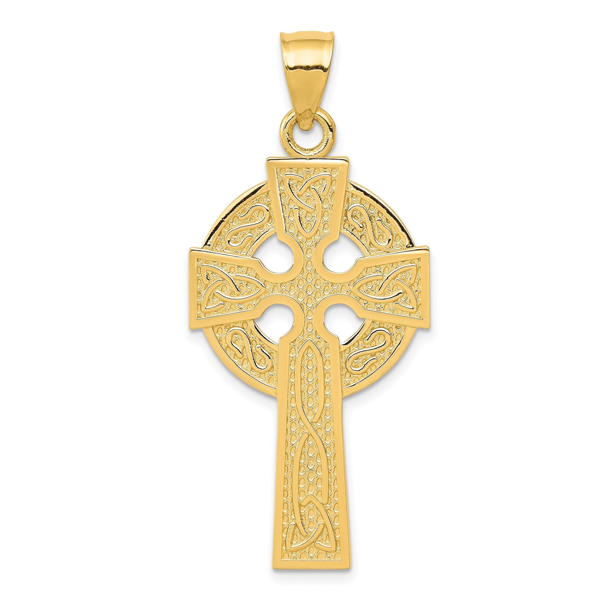14K Gold Polished Celtic Cross Pendant with Textured Design