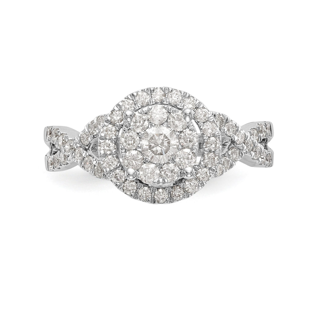 14K White Gold Halo Cluster 3/4 carat Diamond Complete Engagement Ring