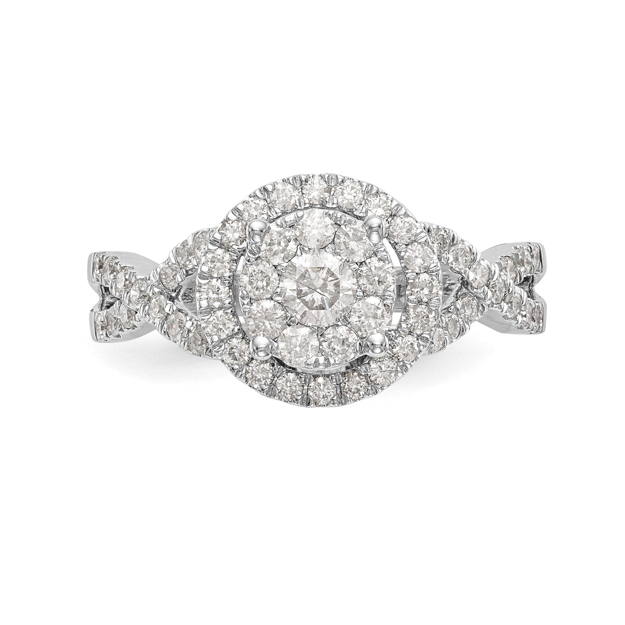 14K White Gold Halo Cluster 3/4 carat Diamond Complete Engagement Ring