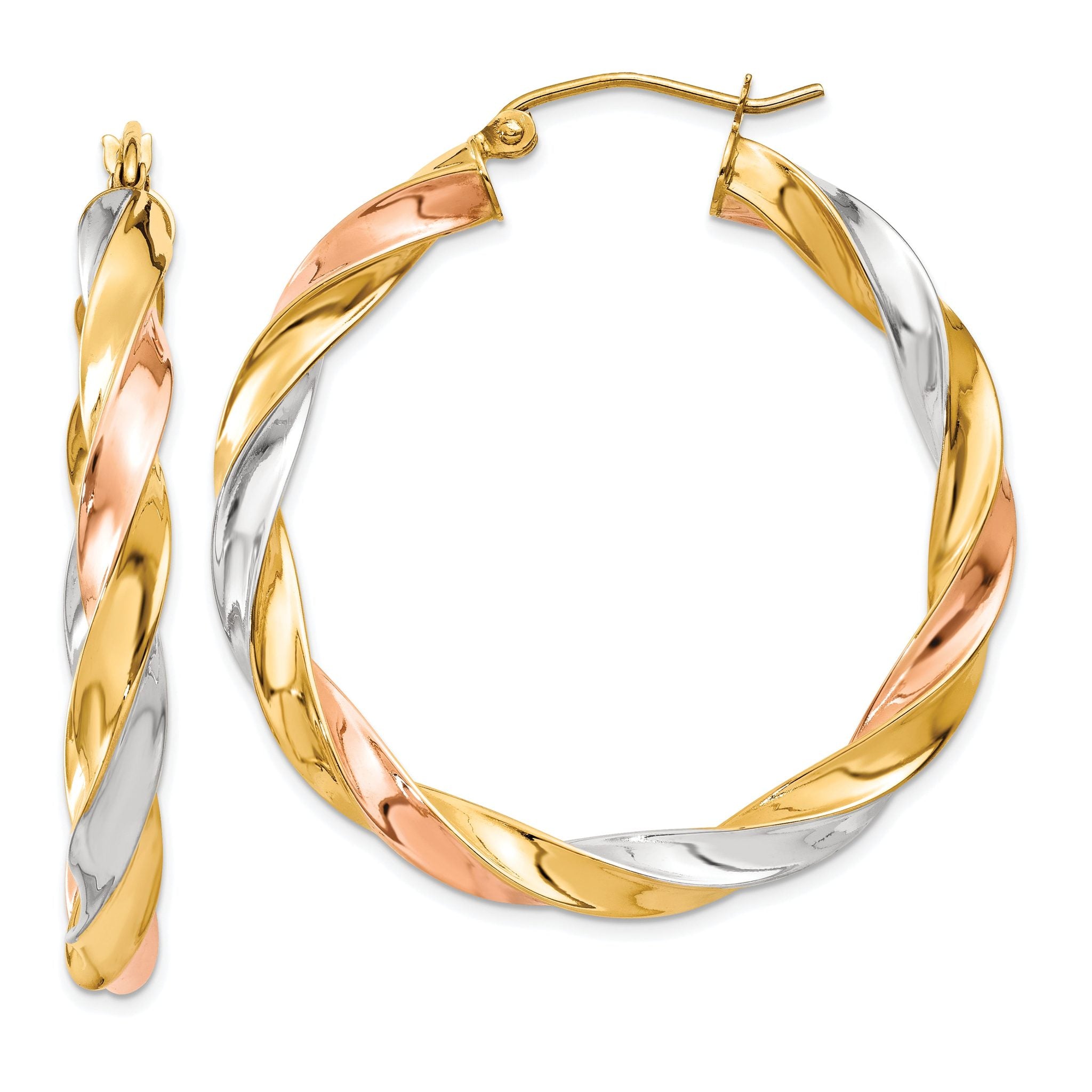 14k Tri-color Light Twisted Hoop Earrings Main image