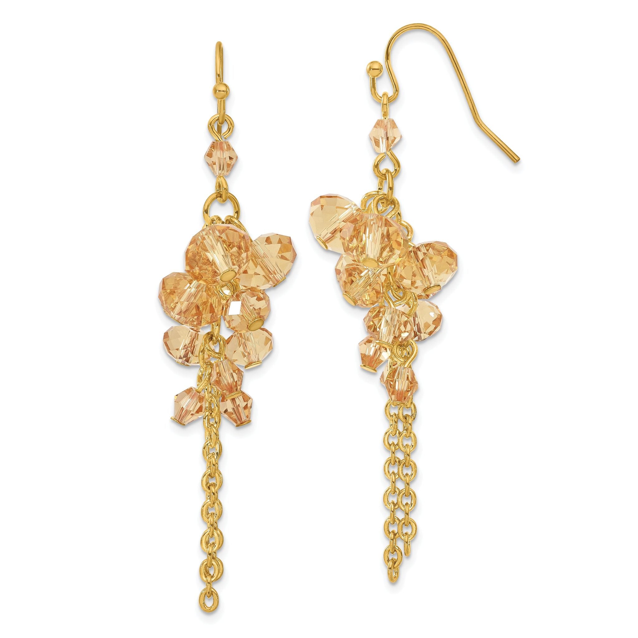 1928 Jewelry Gold-tone Light Colorado Faceted Glass Beads Cluster Dangle Earrings