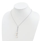 Sterling Silver Rhodium-Plated Pearl CZ Drop Necklace with Elegant Finish