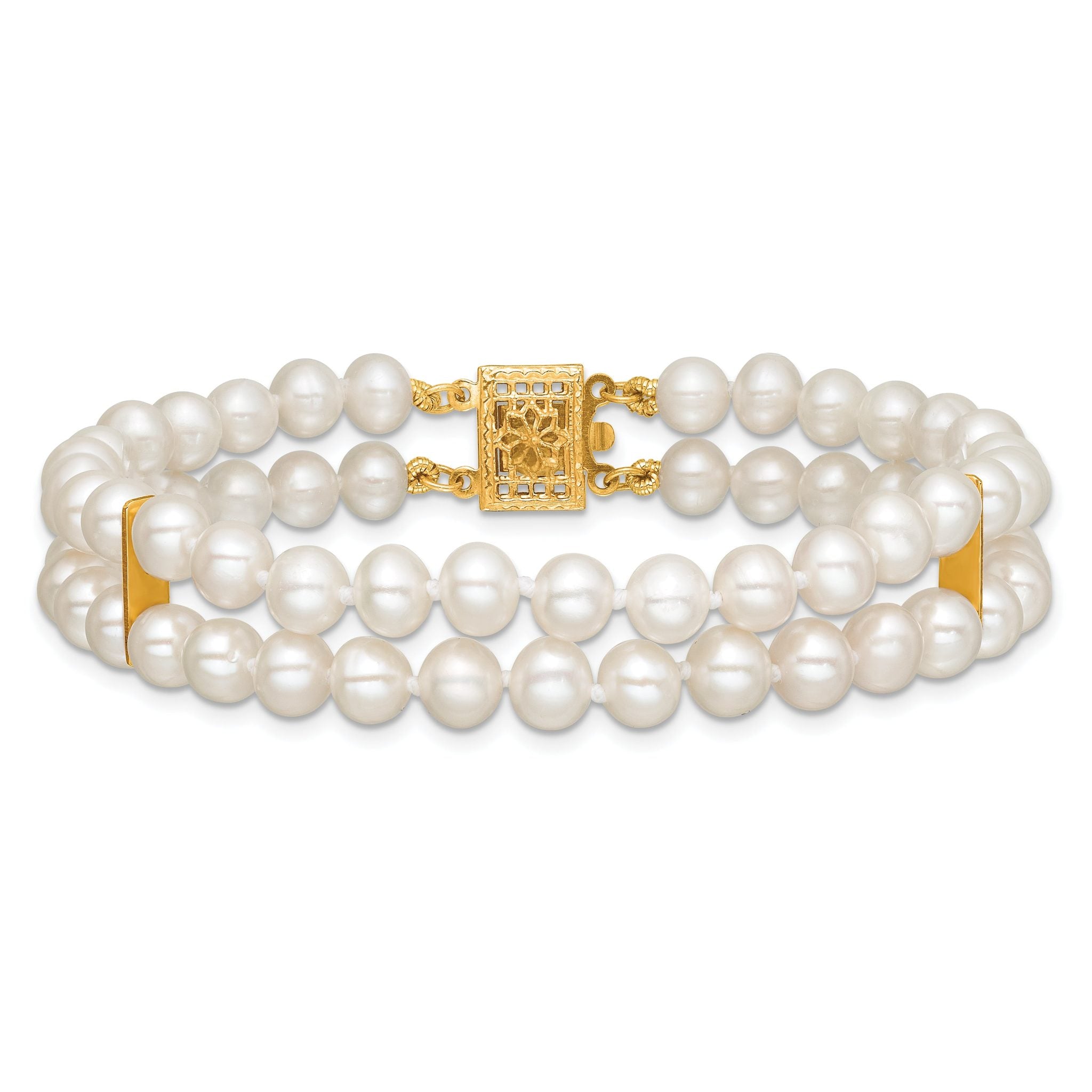 14K Gold Filled 5-6mm White Cultured Freshwater Pearl 2-Strand Necklace