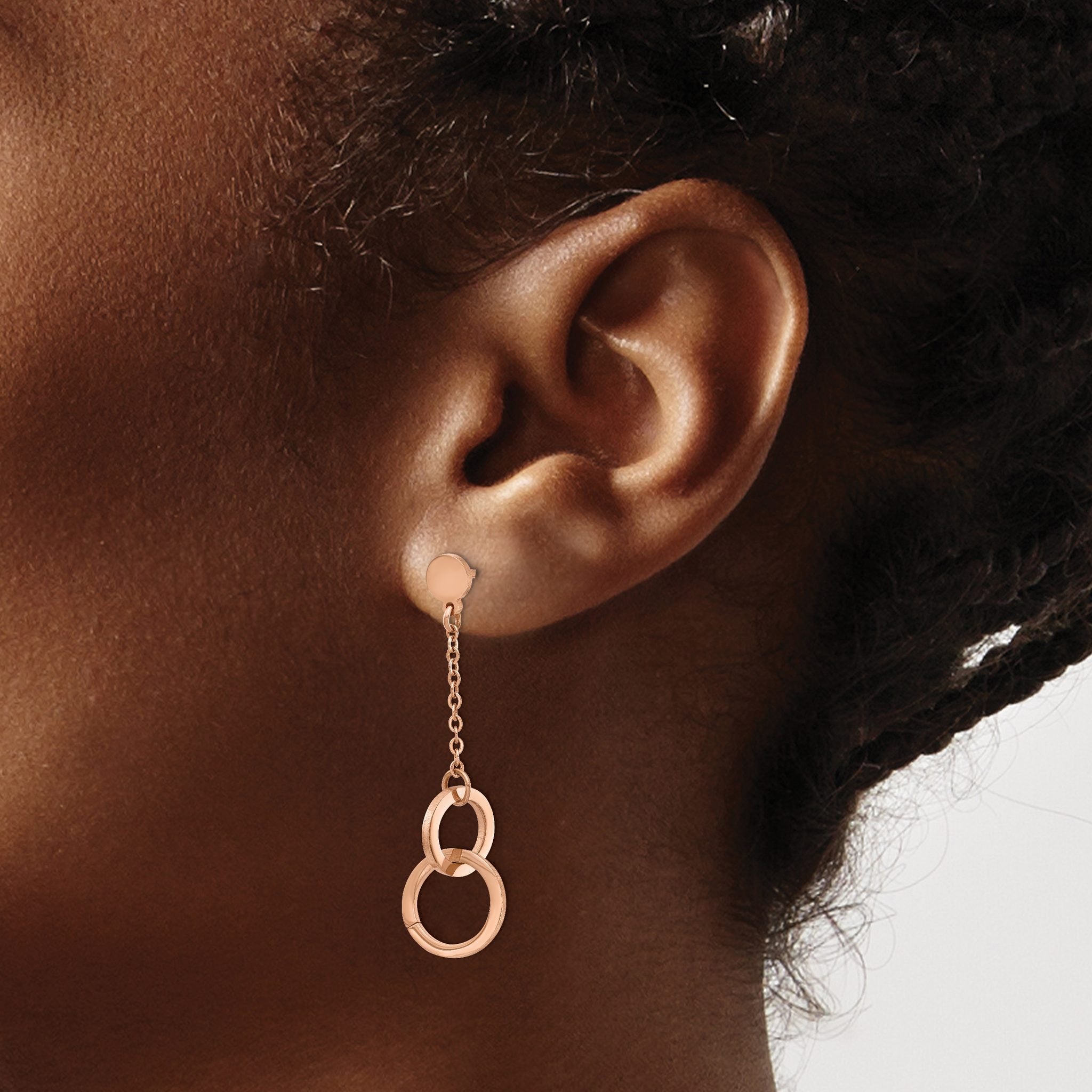 Stainless Steel Rose Gold-Tone Polished Drop Dangle Earrings for Women