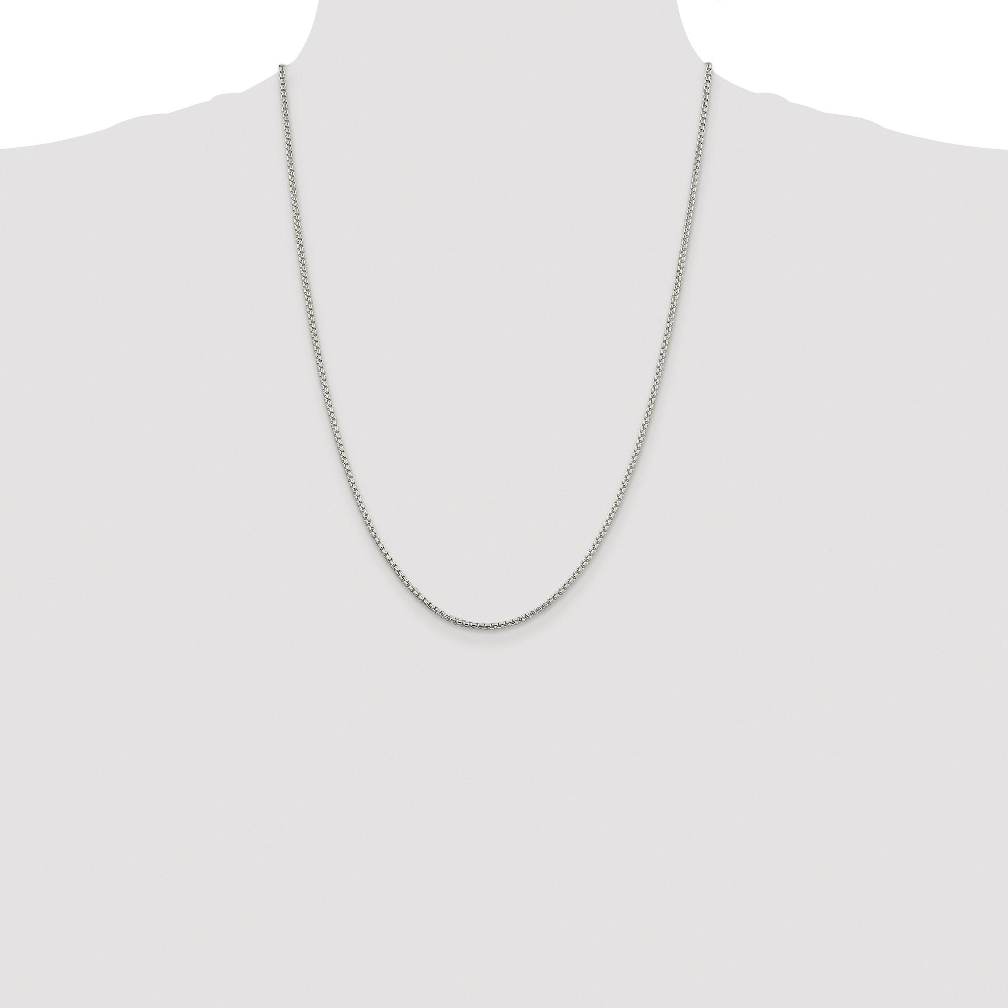 Sterling Silver Rhodium-plated 2mm Round Box Chain