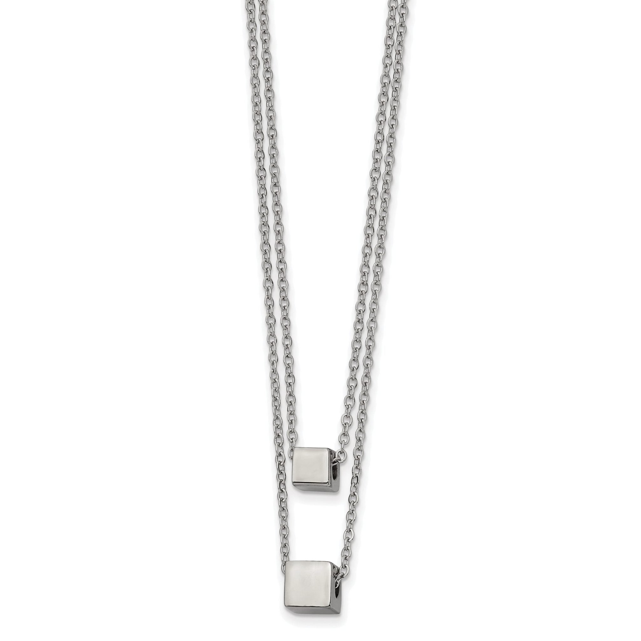 Chisel Stainless Steel Polished Square Beads on a Two Strand 17 inch Cable Chain with a 2 inch Extension Necklace Main image