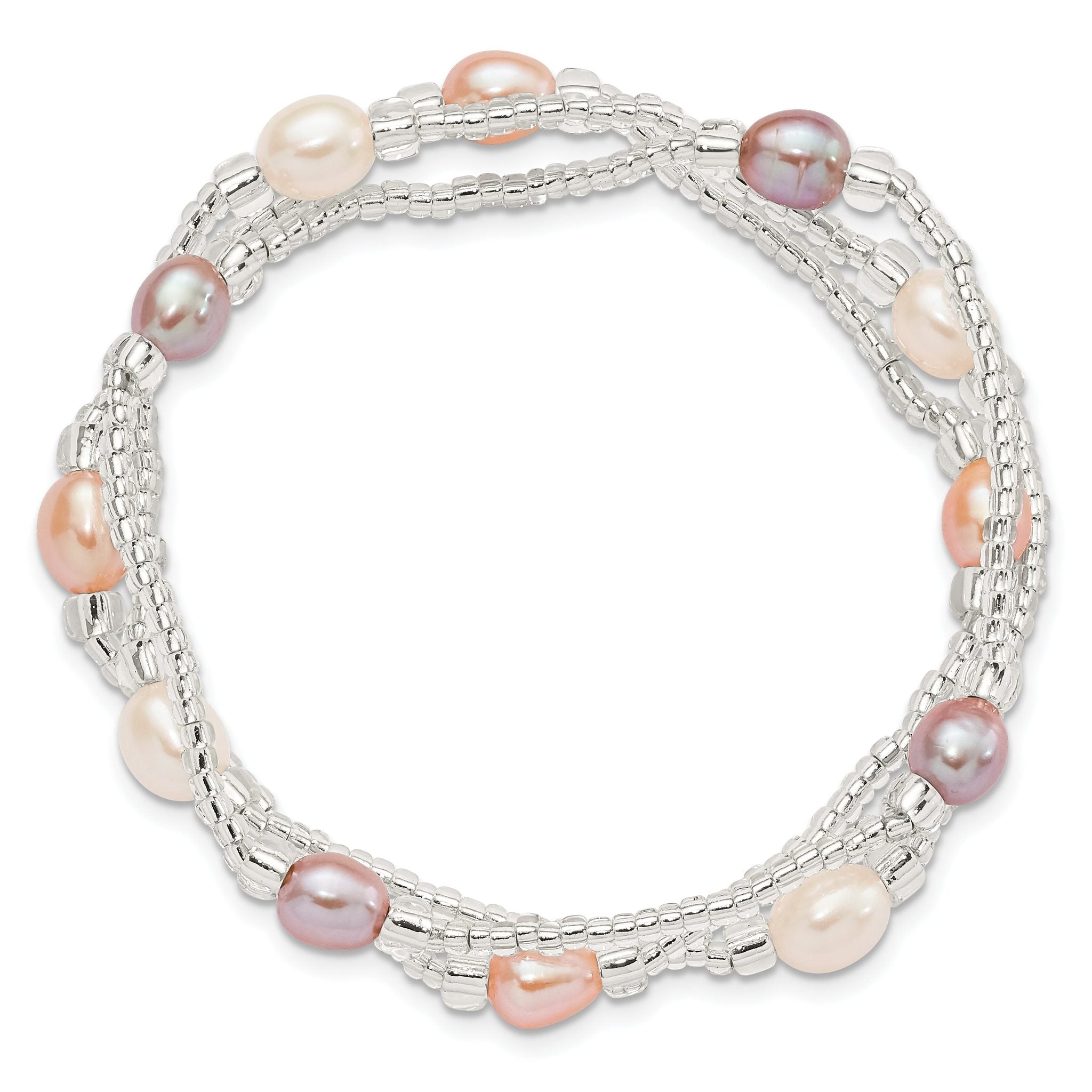 6-8mm White, Pink and Purple Rice Freshwater Cultured Pearl and Glass Bead Stretch 3-Bracelet Set Secondary image