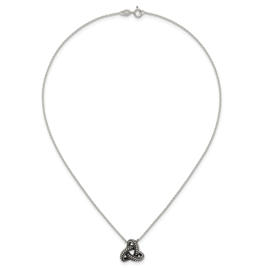 Sterling Silver Polished and Antiqued Beaded Trinity Charm 16 inch Necklace