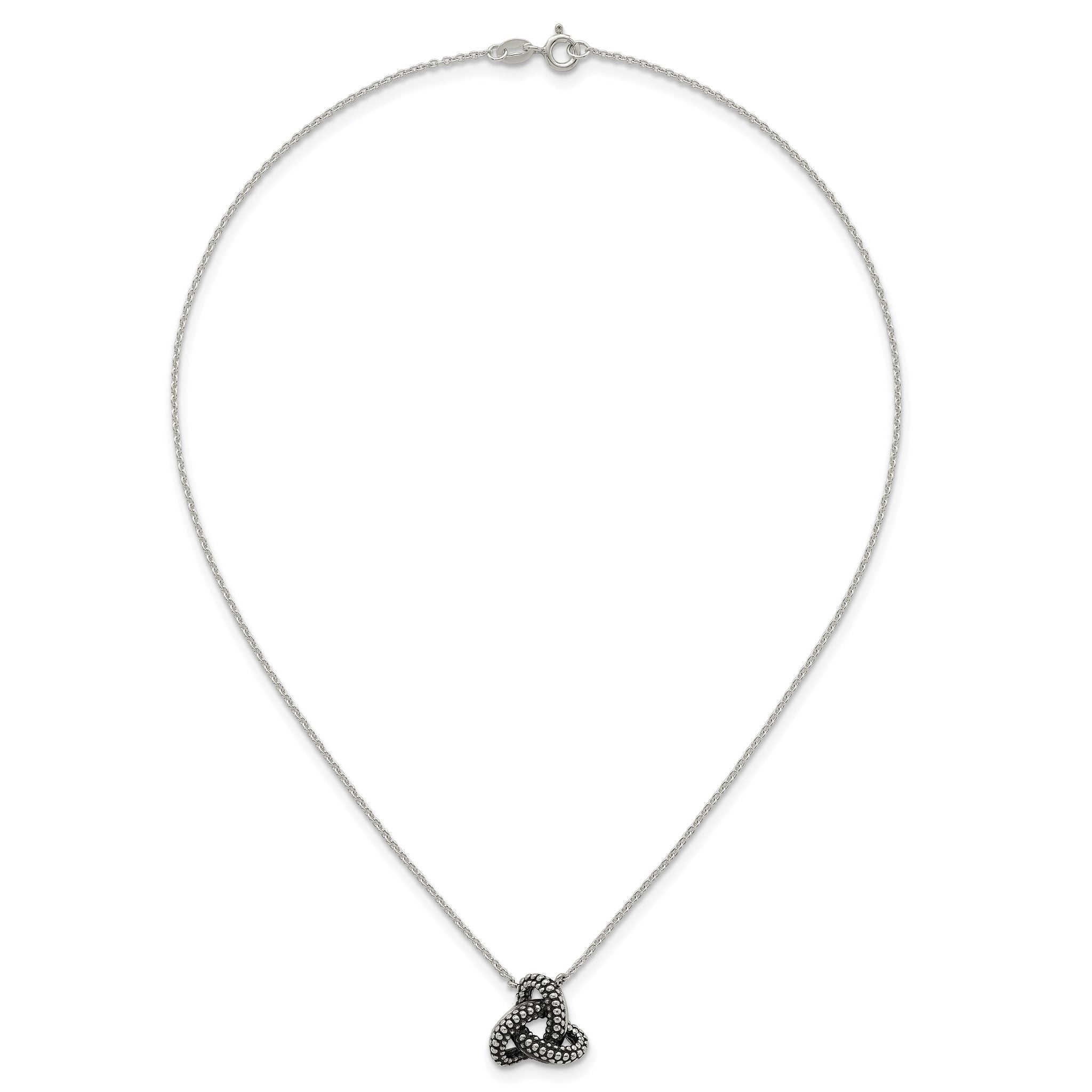Sterling Silver Polished and Antiqued Beaded Trinity Charm 16 inch Necklace