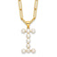 Sterling Silver Gold-plated 3-5.5mm White Button Freshwater Cultured Pearl LETTER I 18 inch Necklace