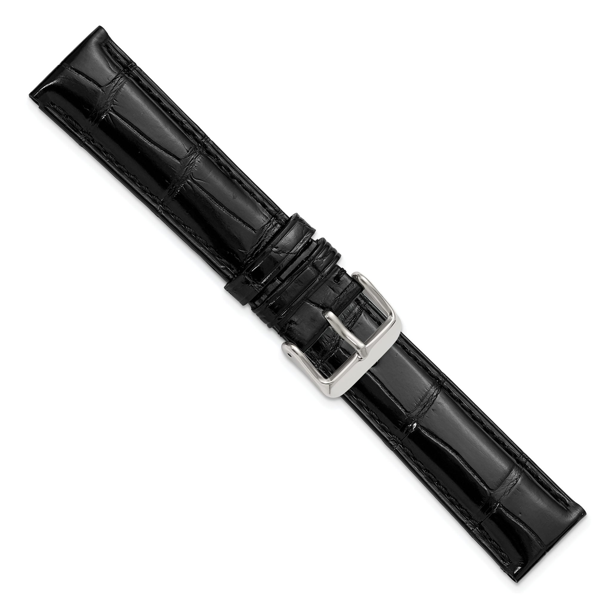18mm Black Genuine Alligator Chrono Leather with Silver-tone Buckle 7.5 inch Watch Band