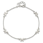 Sterling Silver Butterflies 9 inch Plus 1 inch Extender - Total 10 inch Anklet