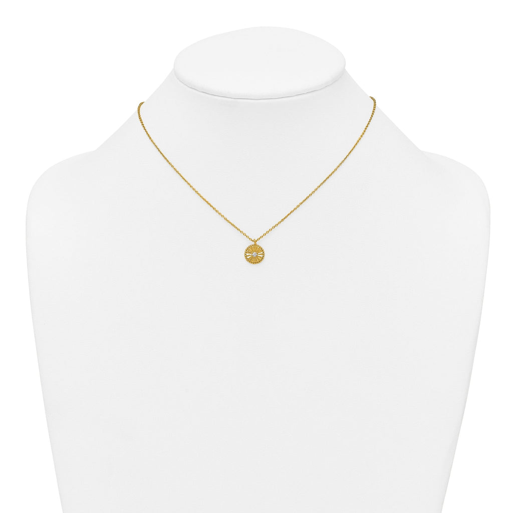 Sterling Silver Gold-tone Polished Beaded and Textured CZ Circle 16 Inch with 2 Inch Extension Necklace