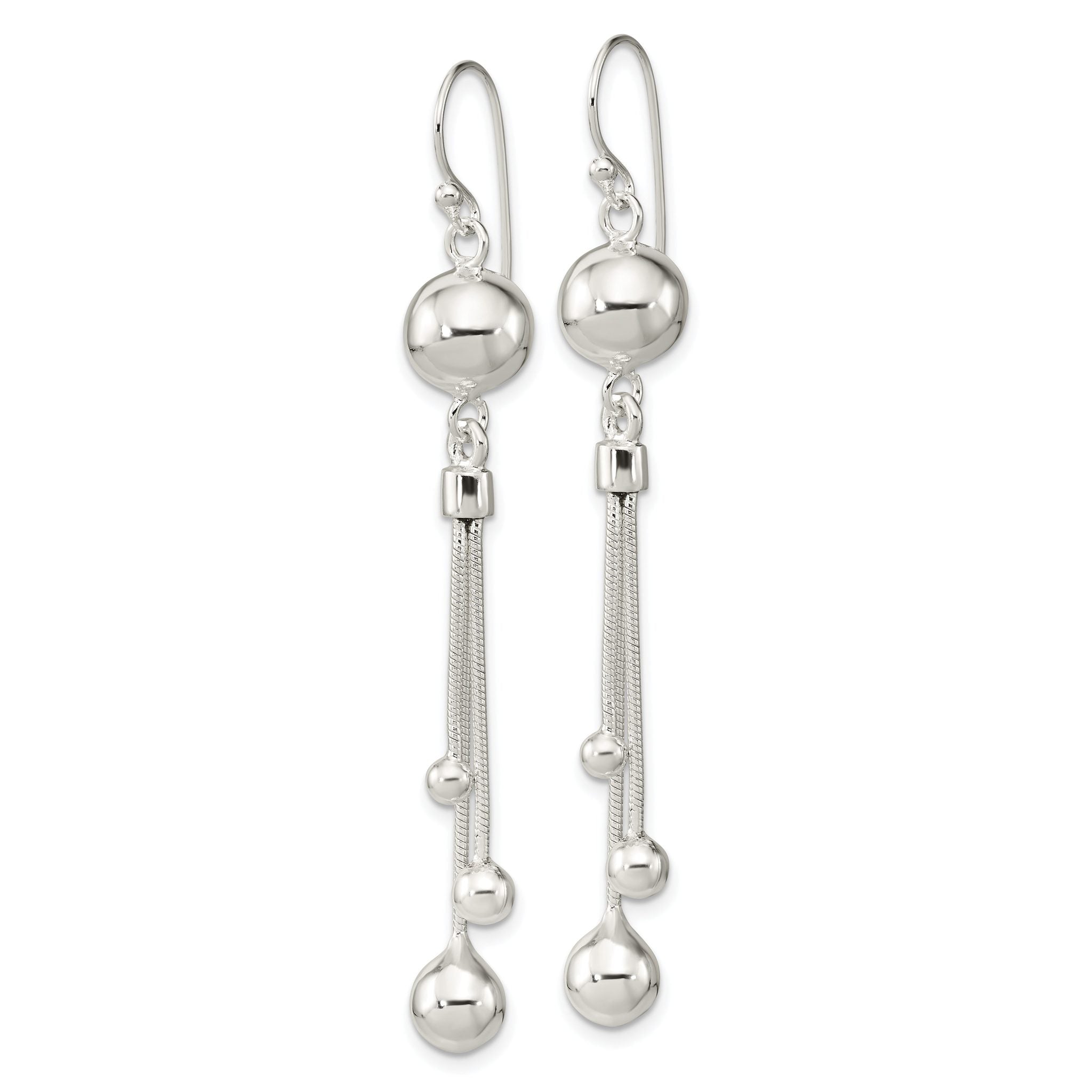 Sterling Silver Polished Beaded Multi-Strand Chain Dangle Earrings Secondary image