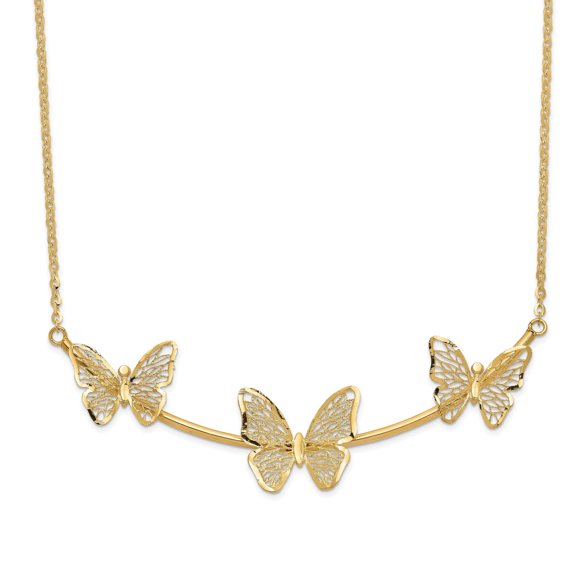 14K Polished Filigree 3-Butterfly Bar Necklace Main image