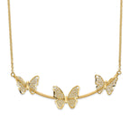 14K Polished Filigree 3-Butterfly Bar Necklace