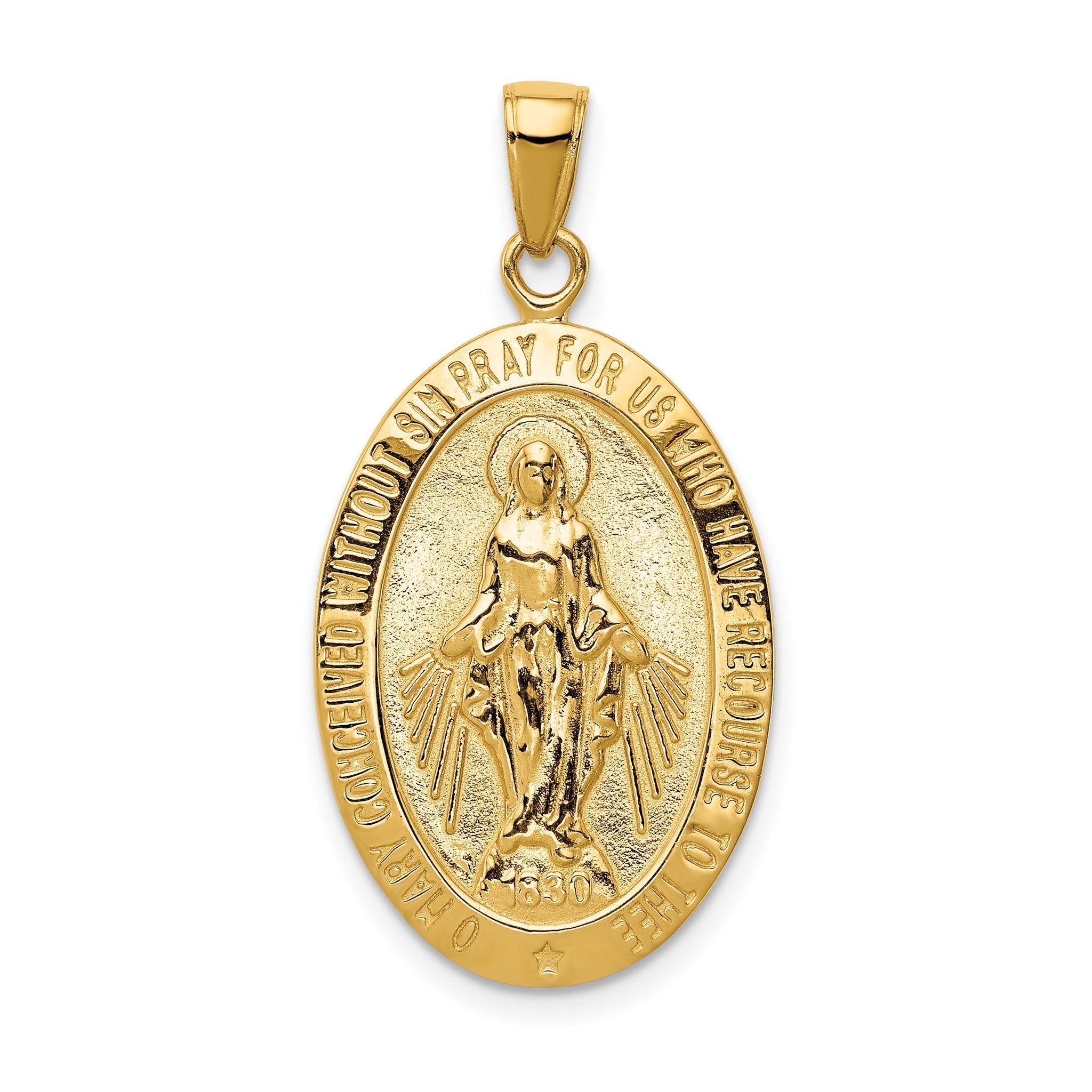 14K Gold Miraculous Medal Pendant with Satin and Polished Finish Main image