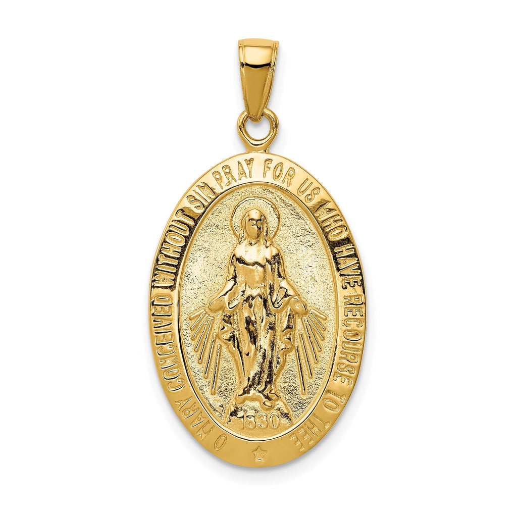 14K Gold Miraculous Medal Pendant with Satin and Polished Finish