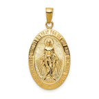 14K Gold Miraculous Medal Pendant with Satin and Polished Finish