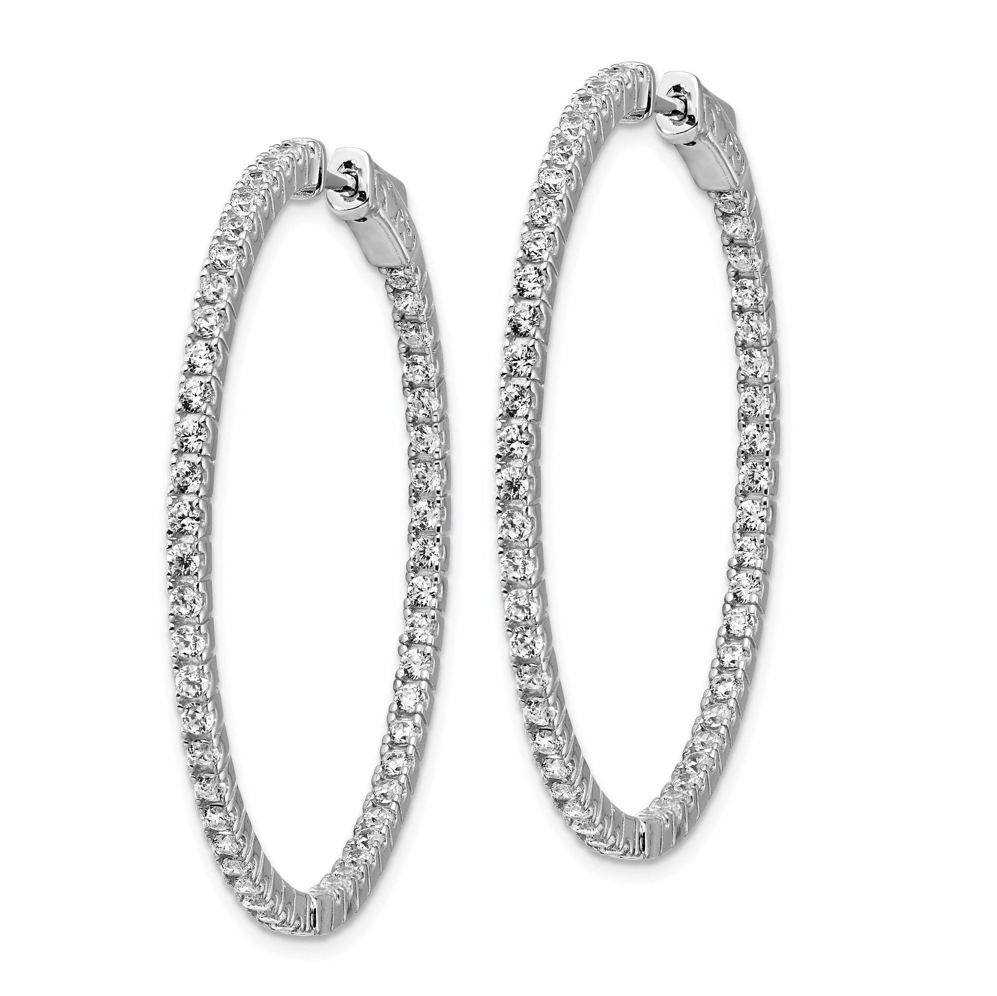 Sterling Shimmer Sterling Silver Rhodium-plated 100 Stone 1.6mm CZ In and Out Round Hinged Hoop Earrings Secondary image