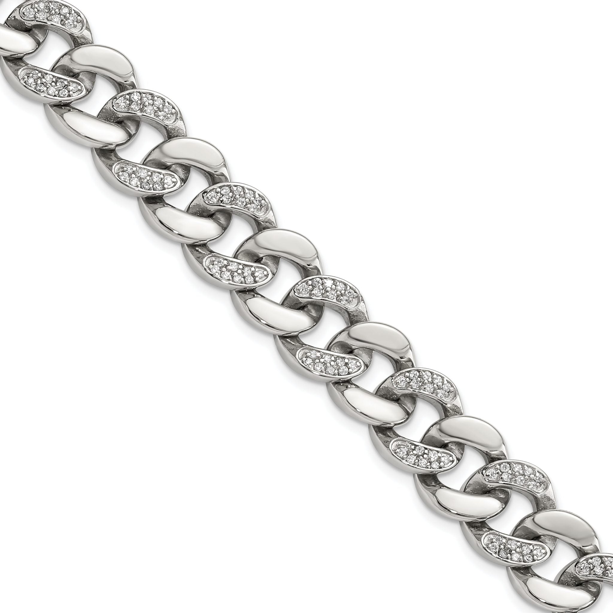 Chisel Stainless Steel Polished with CZ 8 inch Curb Link Bracelet Main image