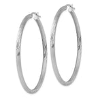 Sterling Silver Rhodium-plated 3mm Polished/Satin Diamond-cut Hoop Earrings