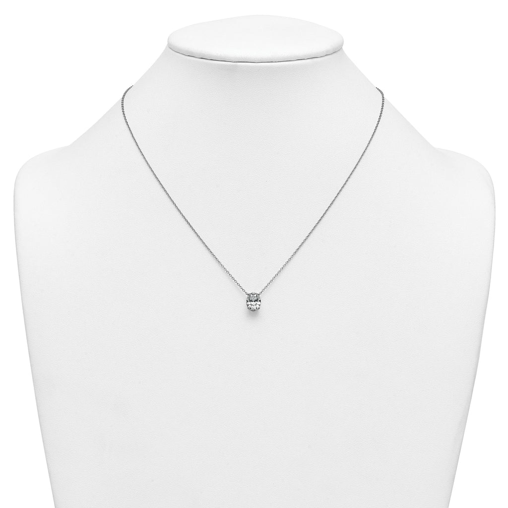 14k White Gold 1 1/2 carat Lab Grown Diamond VS/SI+ G+ Oval Complete Four Prong 18 inch Pendant Necklace