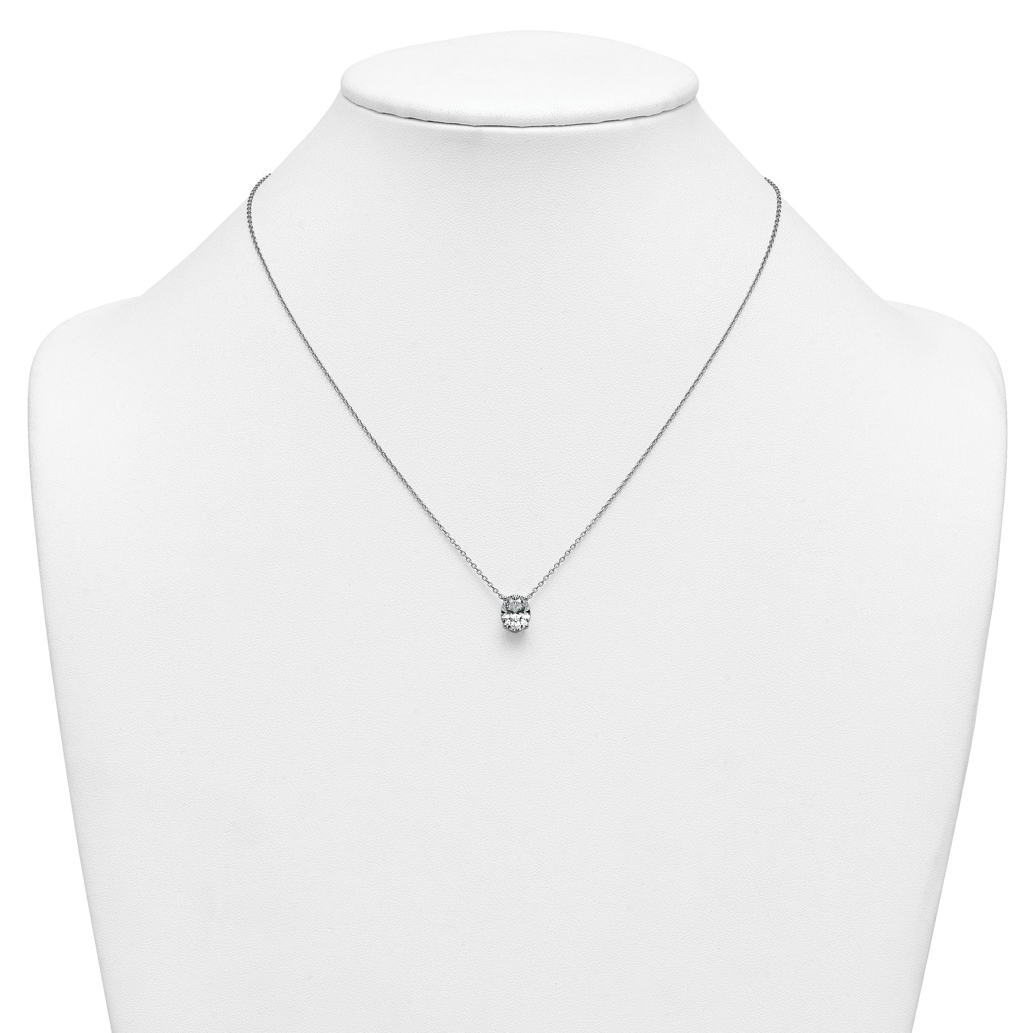 14k White Gold 1 1/2 carat Lab Grown Diamond VS/SI+ G+ Oval Complete Four Prong 18 inch Pendant Necklace