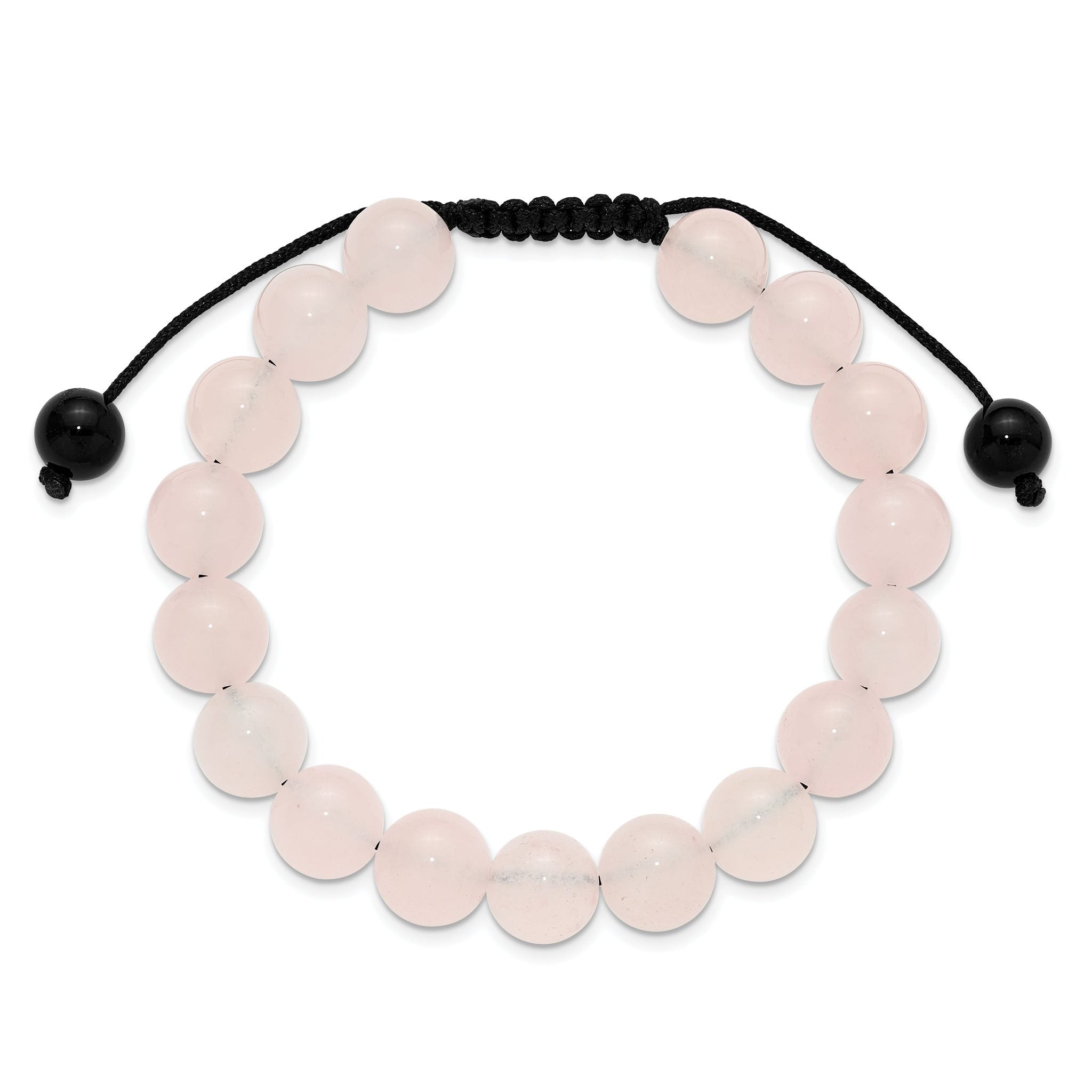 Rose Quartz and Onyx Beads on Black Polyester Cord Adjustable Bolo Bracelet