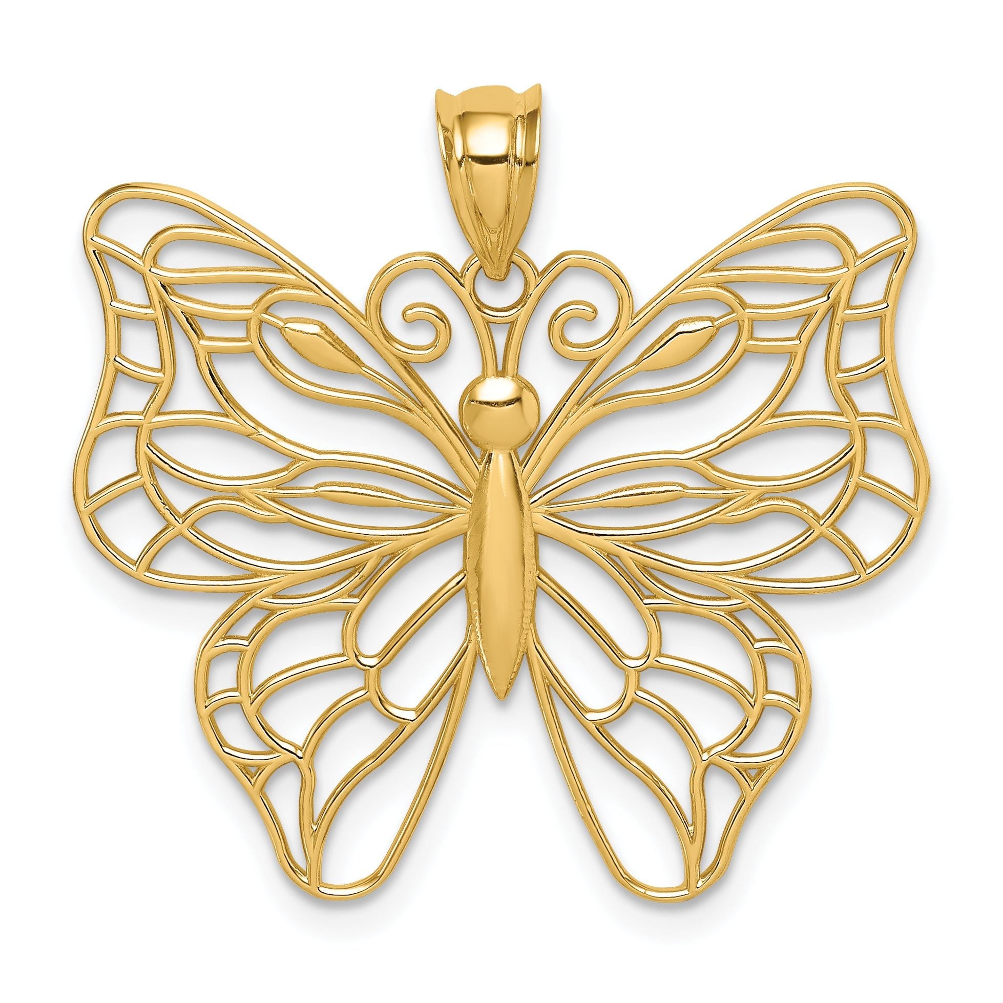 14K Gold Polished Large Butterfly Pendant with Open Back Design Main image