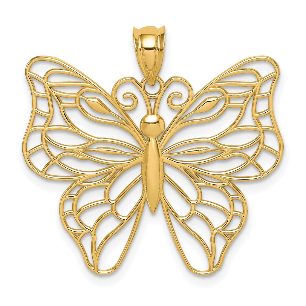 14K Gold Polished Large Butterfly Pendant with Open Back Design