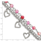 Stainless Steel Polished with Pink Agate and Hearts Bracelet for Women