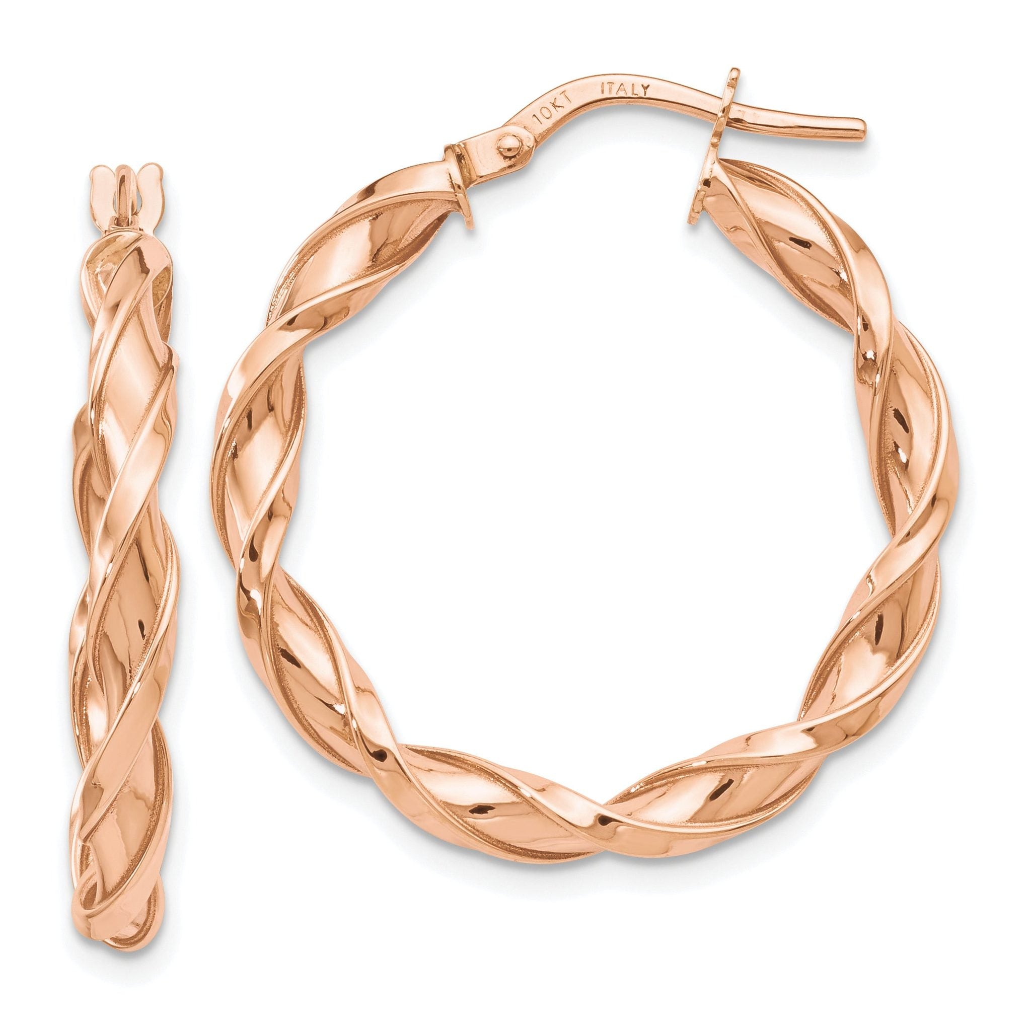 10K Rose Gold Twisted Hoop Earrings with Polished Finish Elegant Style Main image
