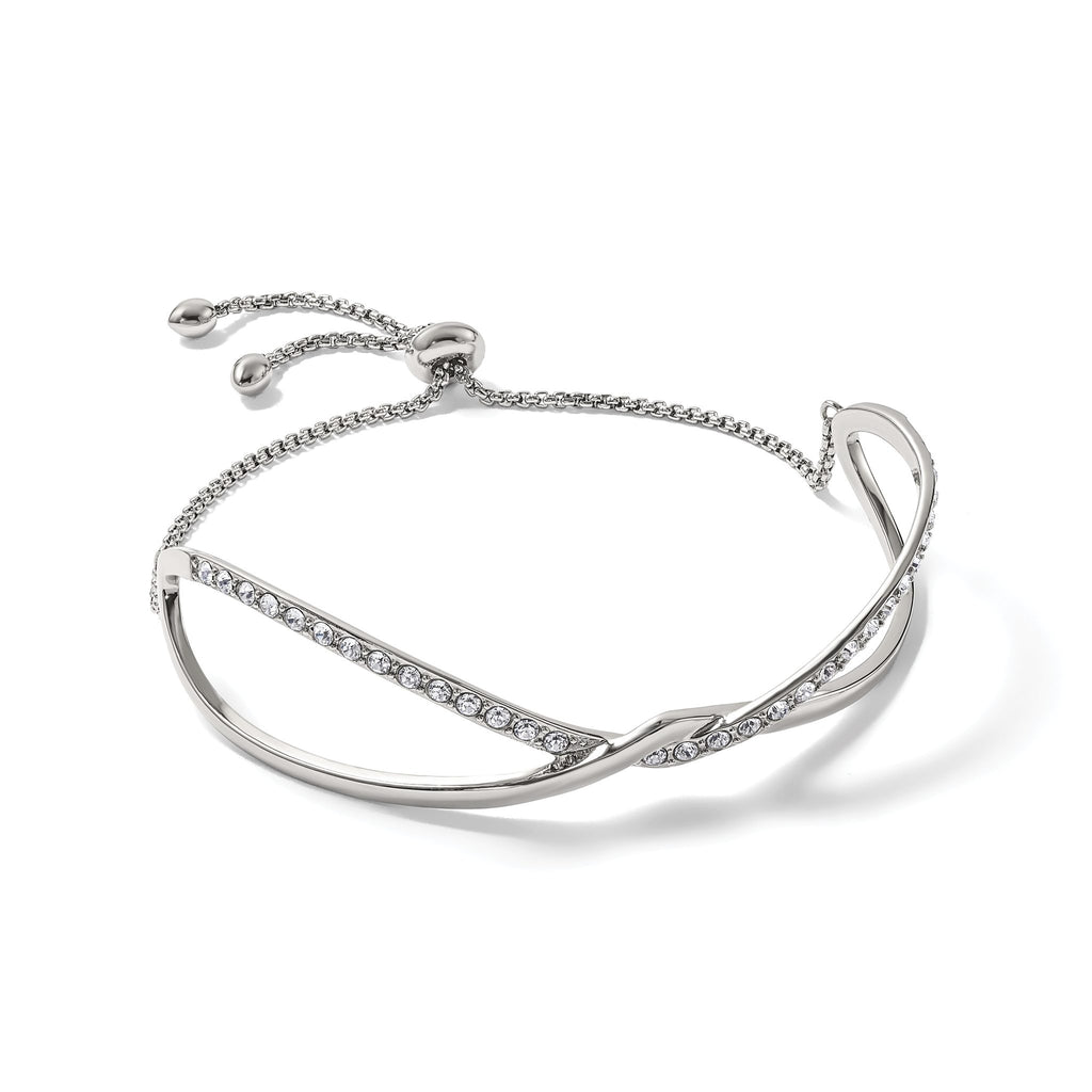 Stainless Steel Polished with Crystals Twised Adjustable Bangle Bracelet for Women