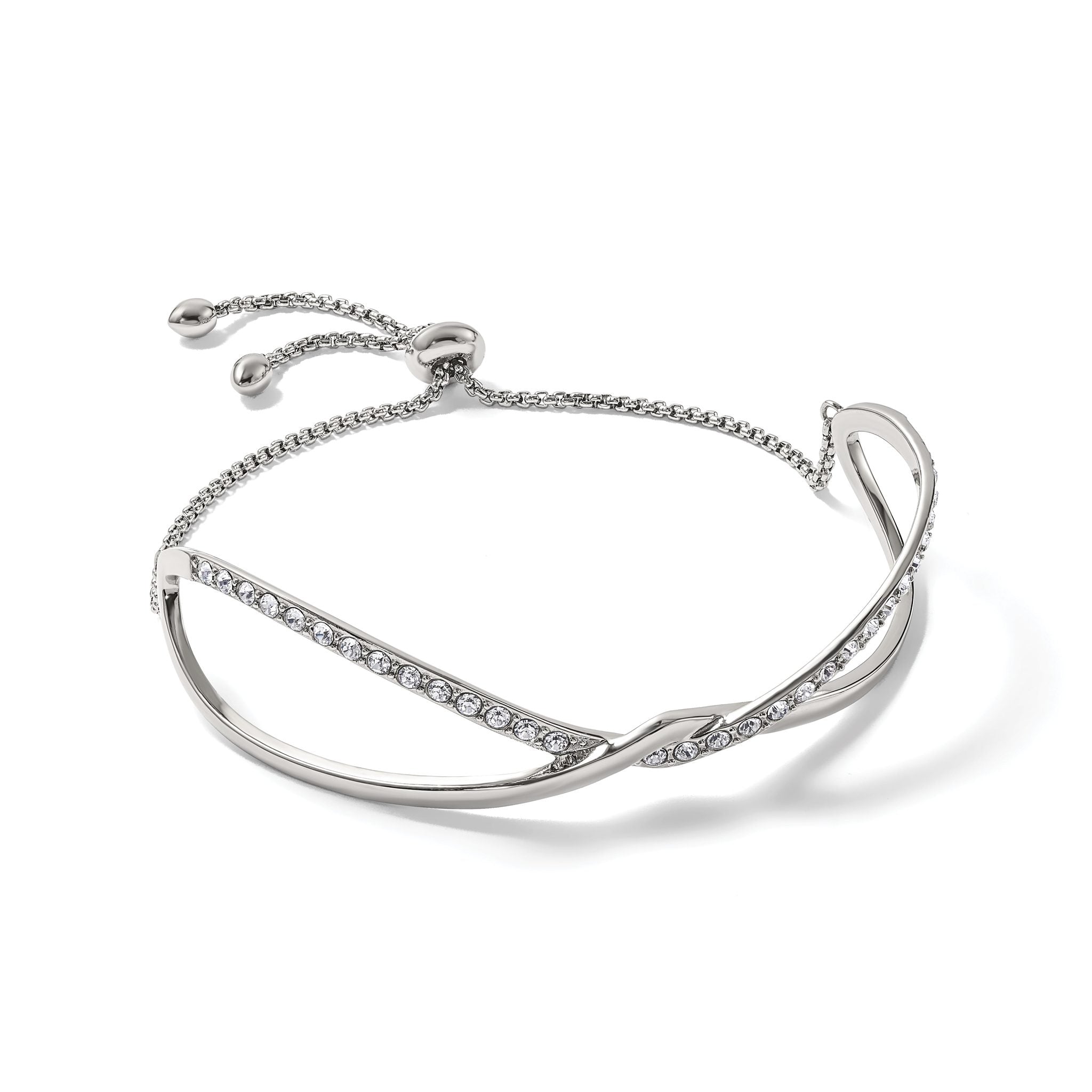Stainless Steel Polished with Crystals Twised Adjustable Bangle Bracelet for Women