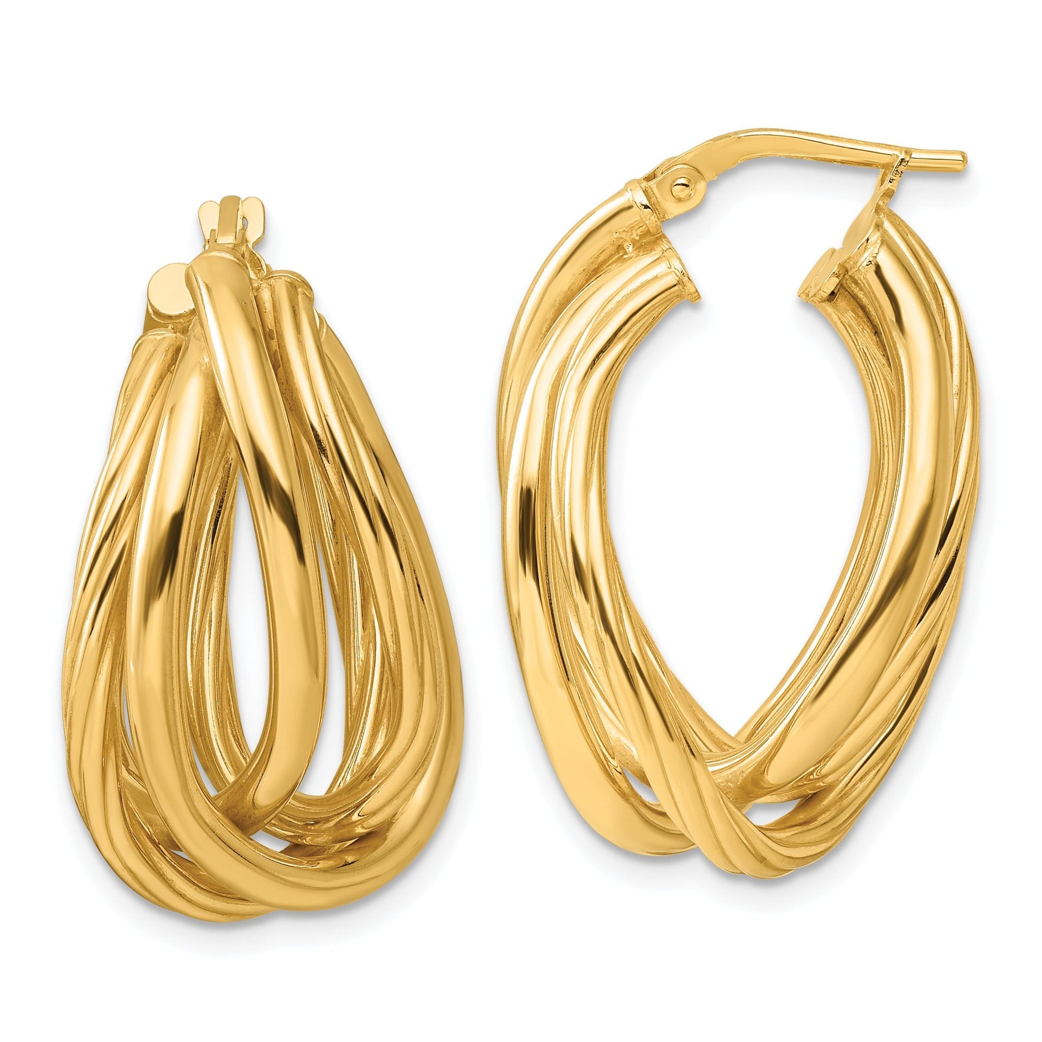 Sterling Silver Gold-tone Polished and Twisted Fancy Oval Hoop Earrings Main image