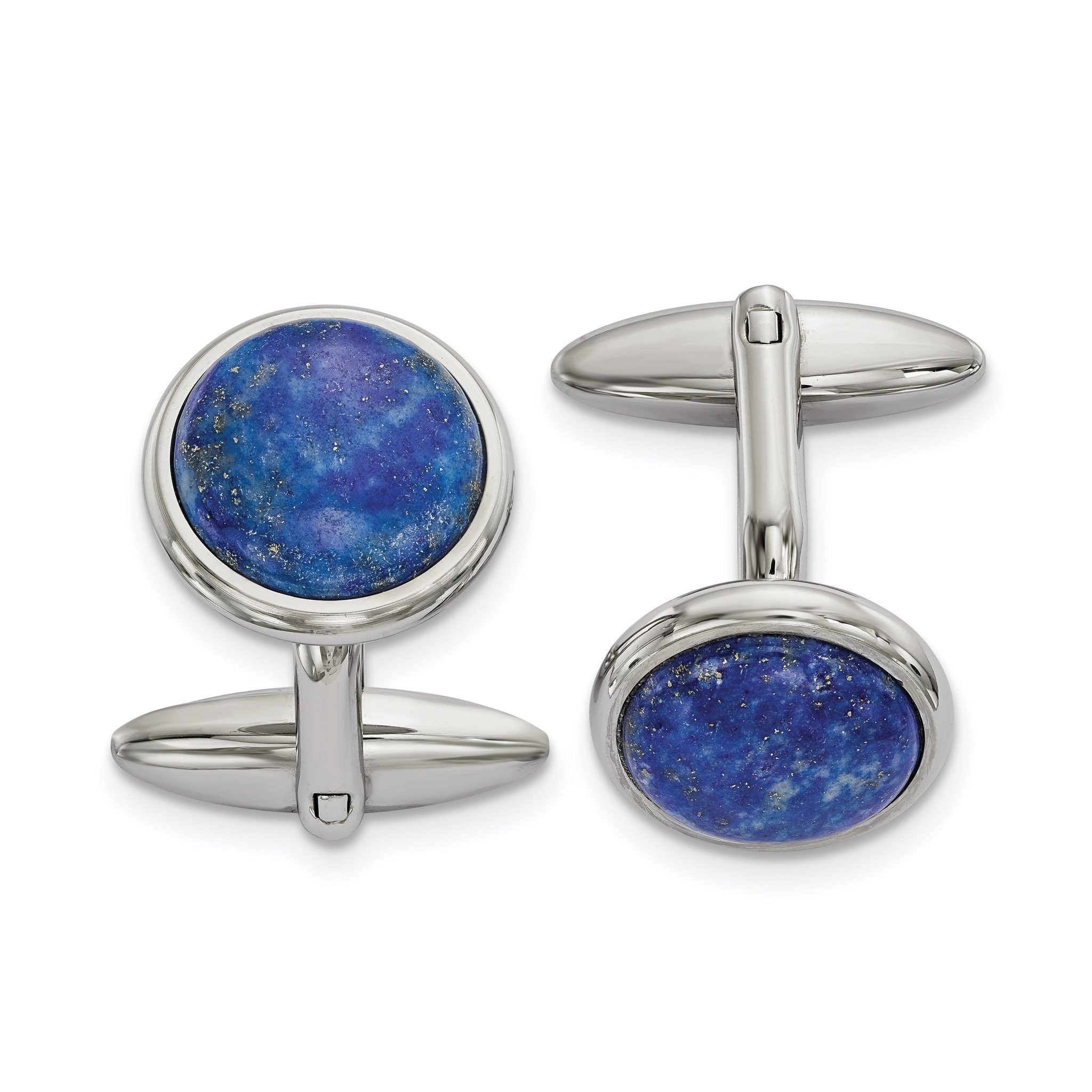 Lapis Circle Cufflinks in Stainless Steel Main image
