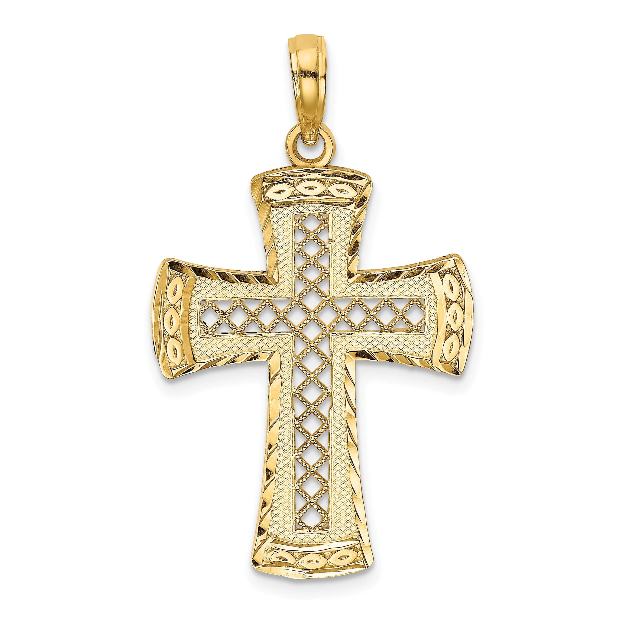 14K D/C  W/Satin Edge Lattice Cross Charm Main image