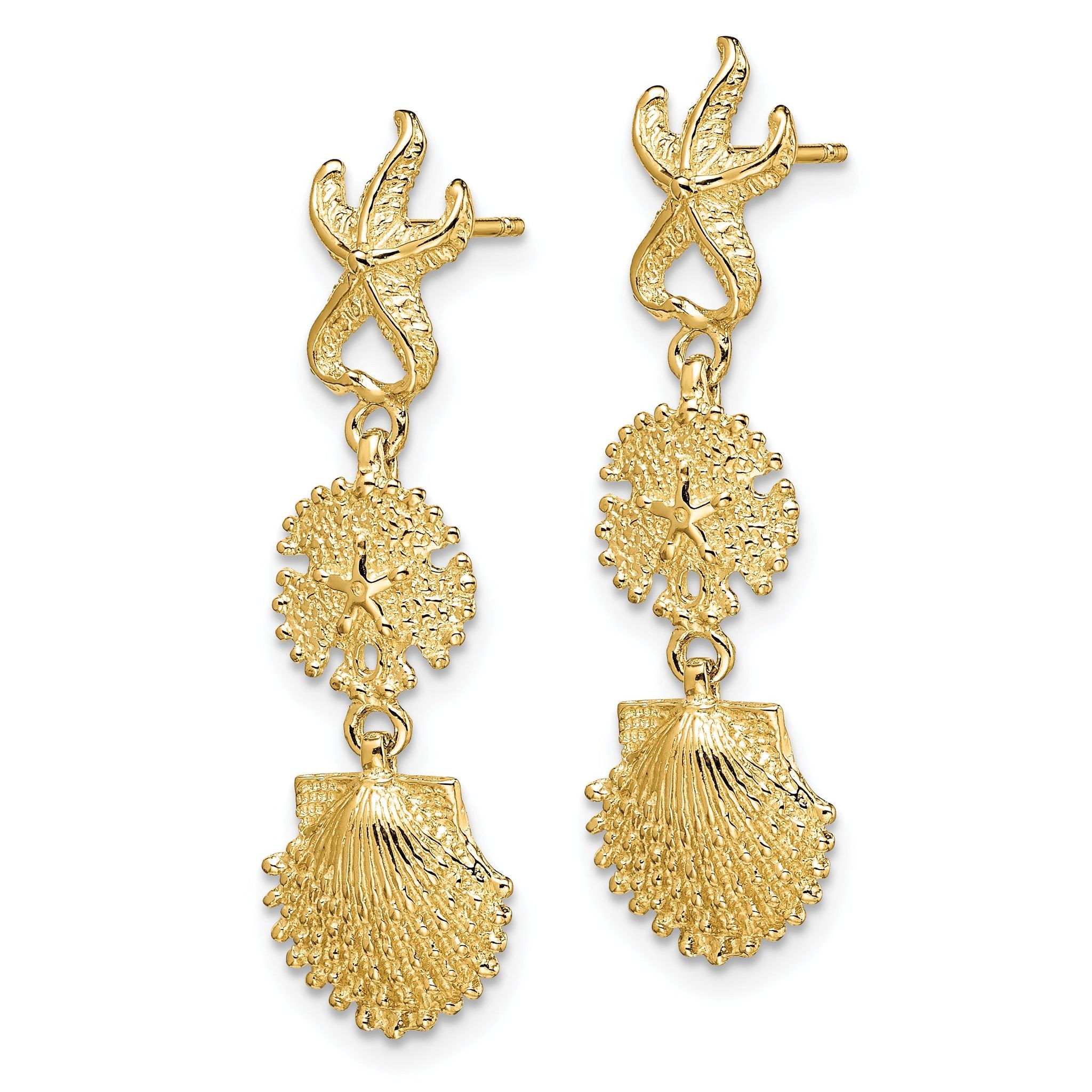 14K Starfish, Sand Dollar ,Scallop Shell Dangle Earrings Secondary image
