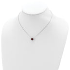 Sterling Silver Rhodium Plated Dark Red Crystal 16.5 inch Necklace with 2 inch extension