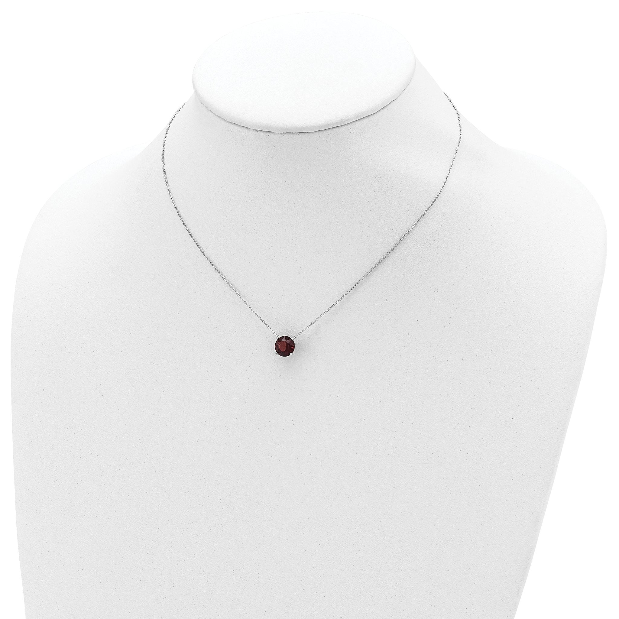 Sterling Silver Rhodium Plated Dark Red Crystal 16.5 inch Necklace with 2 inch extension
