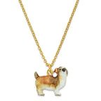 Luxury Giftware by Jere Pewter Bejeweled Crystals Gold-tone Enameled SALLY Shih Tzu Trinket Box with Matching 18 Inch Necklace