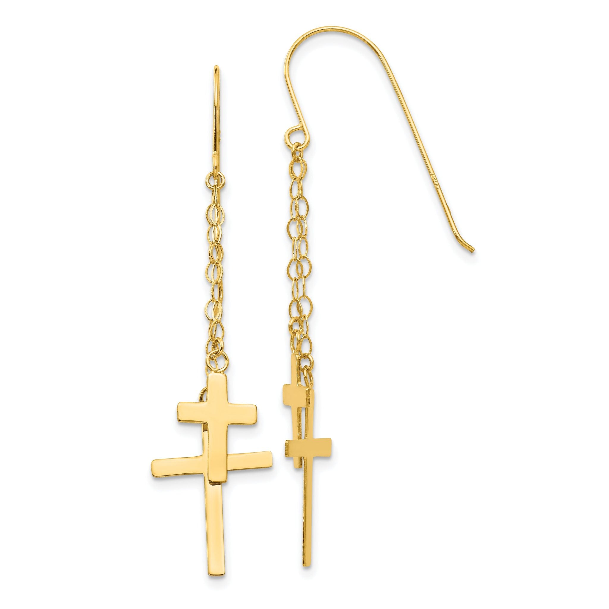 14K Gold Dangle Cross Earrings with Polished Finish for Women Main image