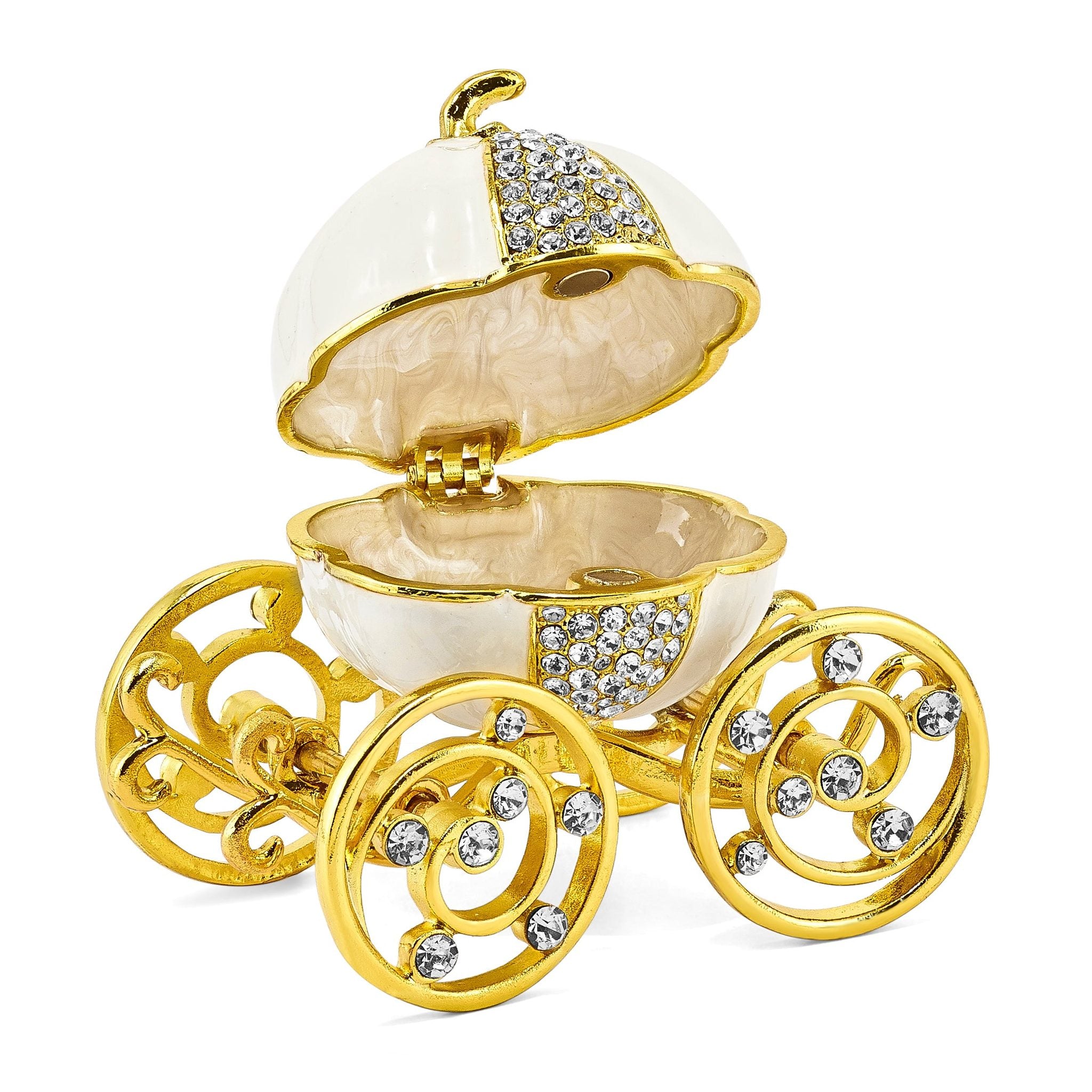 Luxury Giftware Pewter Bejeweled Crystals Gold-tone Enameled AFTER MIDNIGHT Pumpkin Coach Trinket Box with Matching 18 Inch Necklace Secondary image