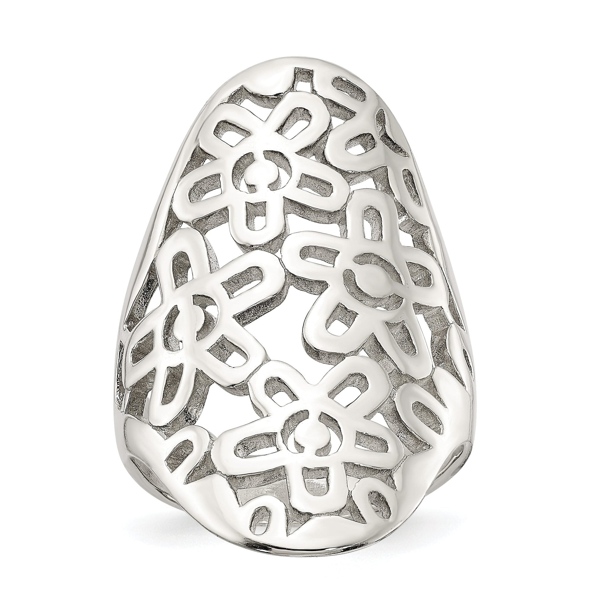 Sterling Silver Flower Cut Out Full Finger Ring Main image