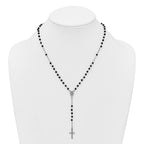 Sterling Silver Rhodium-plated Black Crystal 18.5 inch with 1 inch extender Rosary Necklace