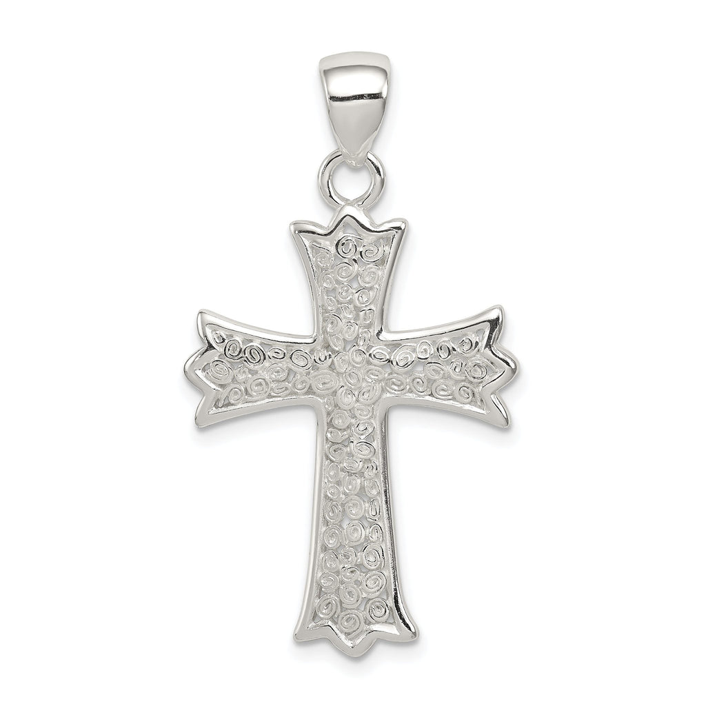 Sterling Silver 925 Rhodium-Plated Filigree Cross Pendant Elegant Design