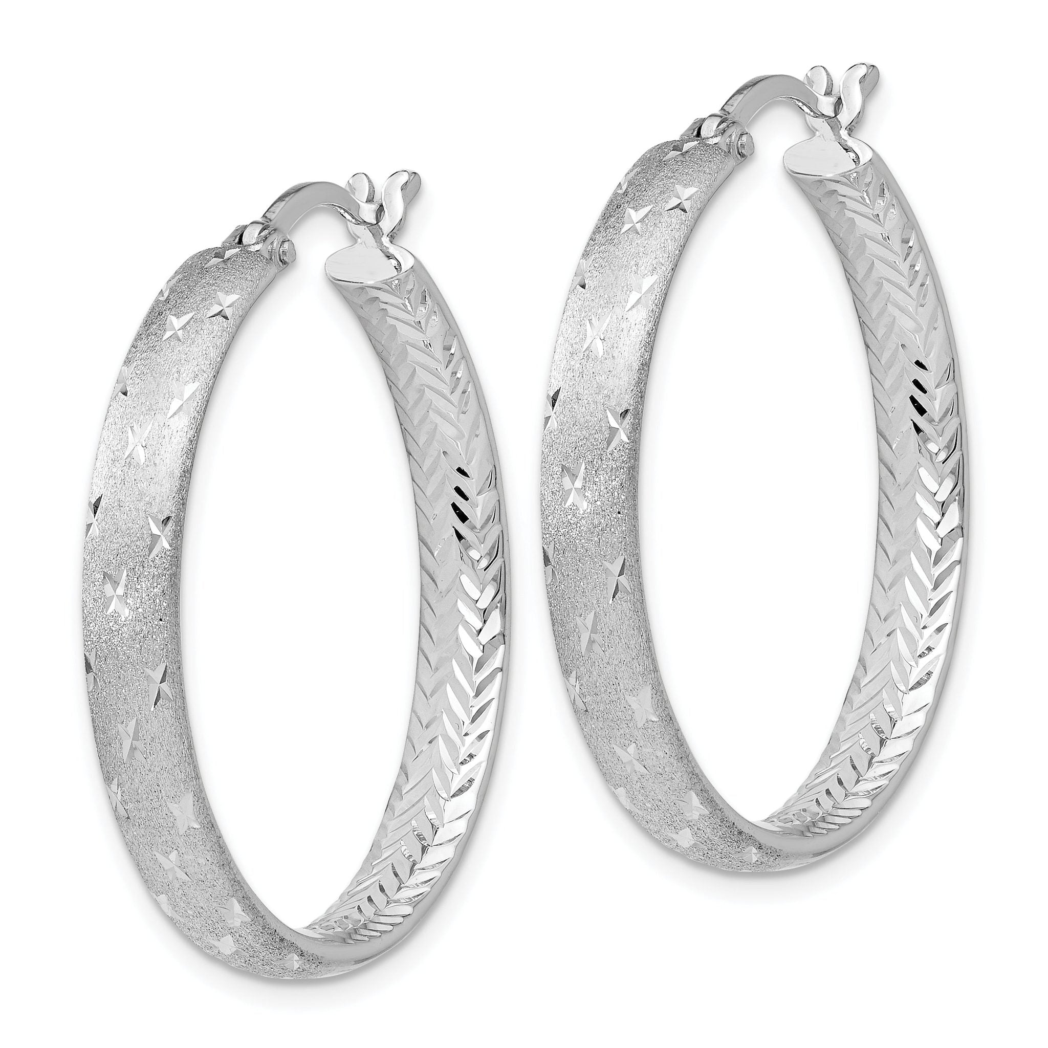 Sterling Silver 925 Rhodium Plated Diamond-Cut Hoop Earrings for Women Secondary image