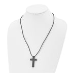 Laser-Cut Cross Necklace in Stainless Steel with Leather Cord