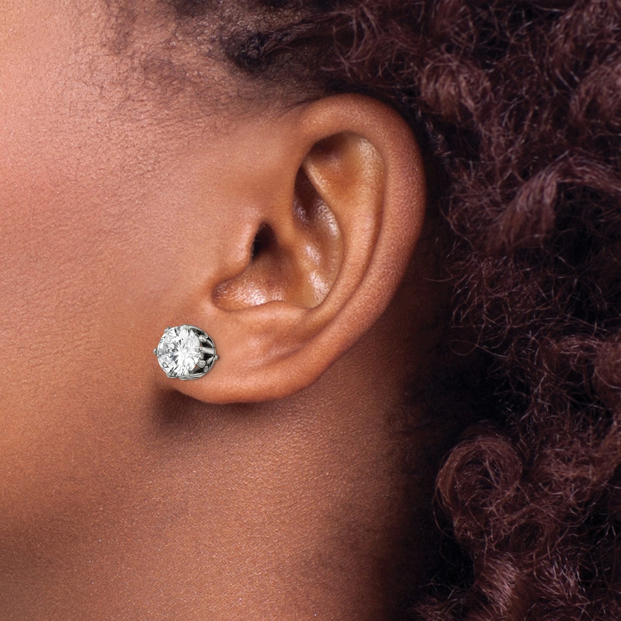 Stainless Steel Antiqued Round Cubic Zirconia Stud Earrings